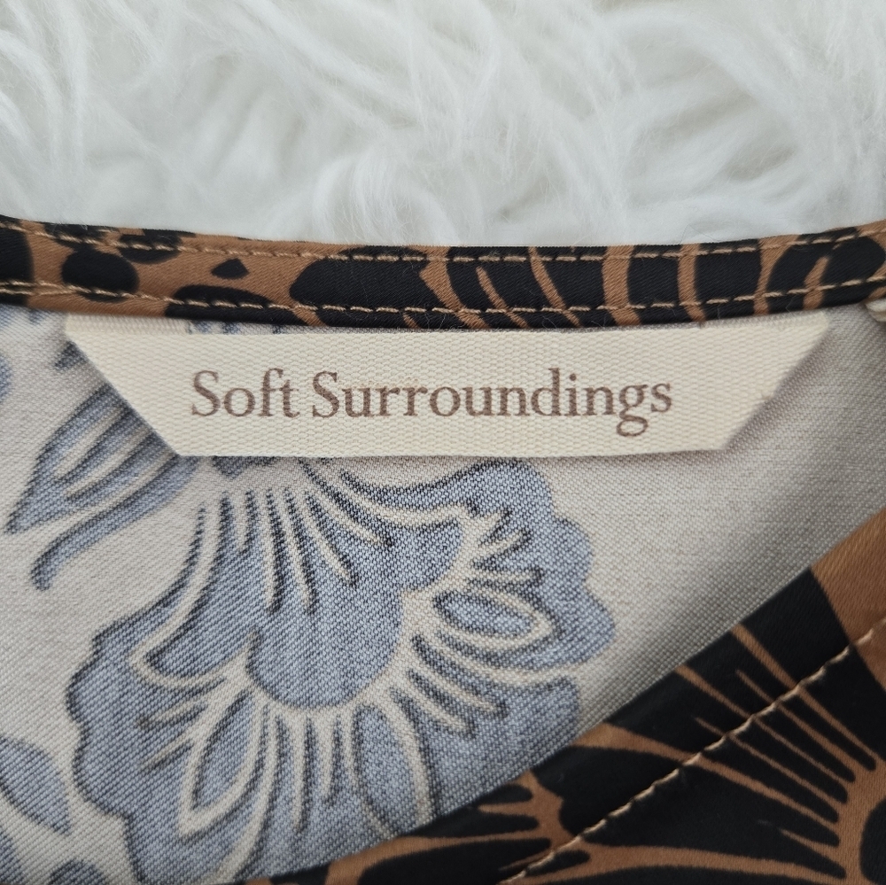 Soft Surroundings Maiya Satin Floral Print Top. Bronze Black. Size Small. - Picture 9 of 9